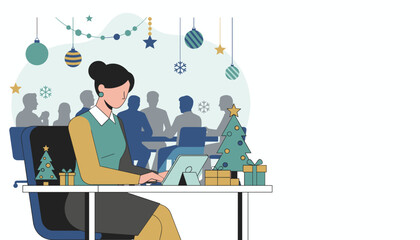 Professional woman working on a tablet during the festive Christmas holiday season in an office setting