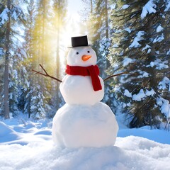 3D Realistic Snowman in Winter Landscape