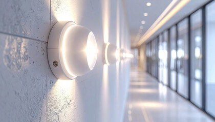 Illuminating Path: Architectural Interior with modern lights and a long, inviting corridor, casting a warm and inviting glow.