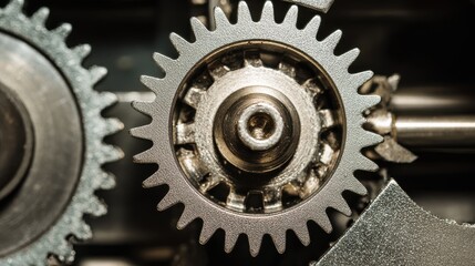 clockwork. A close-up of a complex mechanical gear mechanism with a central gear jammed. event key visuals, club posters, designed for sports event promotions and stadium branding.