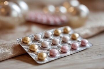 Pharmaceutical Blister Packs with Round Pills - Close-Up on Medical Dosage Tablets for Healthcare Wellness, Drug Supplements for Sickness Prevention, Vitamin Prescription Treatments