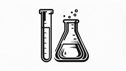 Black and white line art of a graduated test tube and an Erlenmeyer flask with bubbles