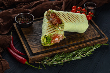 Greek doner on a wooden tray