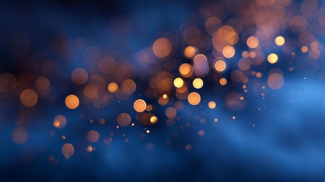 Golden bokeh lights and shimmering particles creating a festive and magical abstract background, portraying celebration, holiday, or special event themes