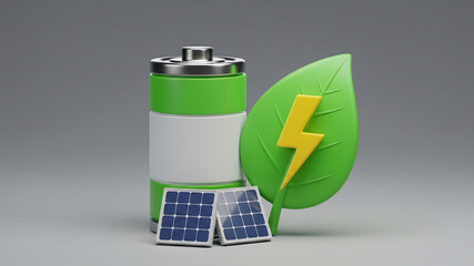 green energy battery. sustainable solar energy storage and green power concept