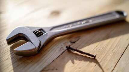 misuse. Wrench with a dented jaw resting beside a bent nail on a wooden surface under soft side lighting. safety posters.