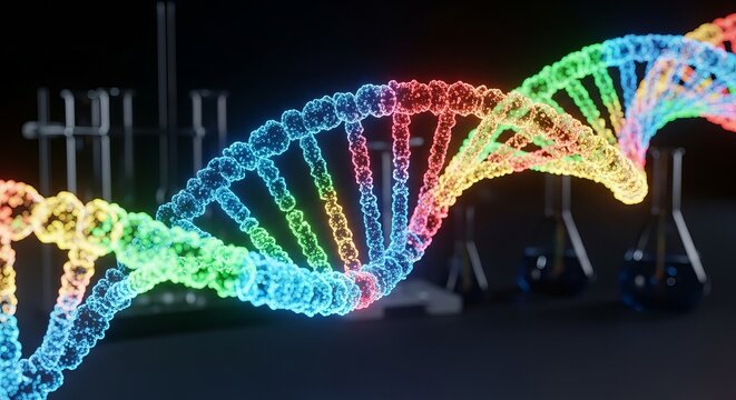 Colorful dna helix structure illustration for science genetics and medical research study design - Powered by Adobe