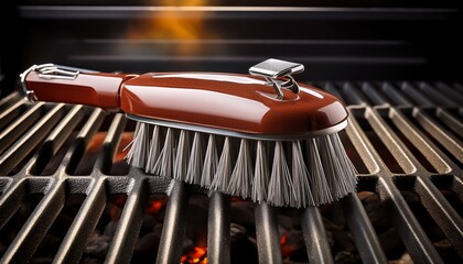grill brush with wire bristles and scraper on bbq grill grates perfect for cleaning and maintaining a grill