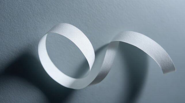 drape. A white ribbon curving downward against a minimalist gray background. wellbeing guides, coaching materials, designed for mental health education and mindfulness programs, clarifies learning.