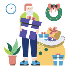 Santa with christmas gifts PNG file on transparent background
