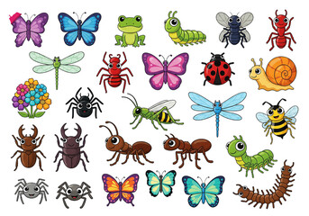 Obraz premium Cute Cartoon Insects Clipart Bundle,