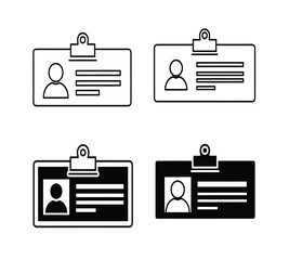 Identification card icons isolated on white background, presenting various designs of employee badges with placeholders for photo and personal information