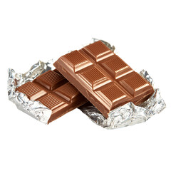 Milk chocolate in foil isolated on transparent background
