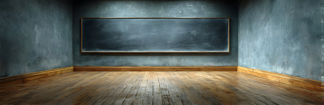 Blank wide screen Real chalkboard background texture in college concept for back to school panoramic wallpaper for black friday white chalk text draw graphic. Empty surreal room wall blackboard pale.