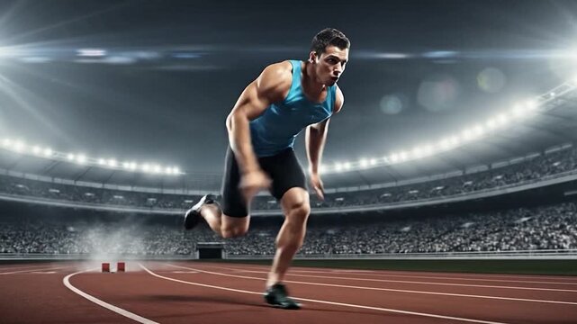 Dynamic sports motivation video showing man exploding from starting blocks