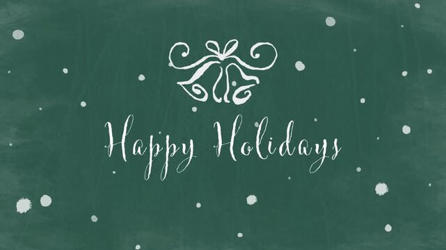 Happy Holidays - Chalk Style Text Wiggly Animation With Belles and Snow On Green Chalkboard