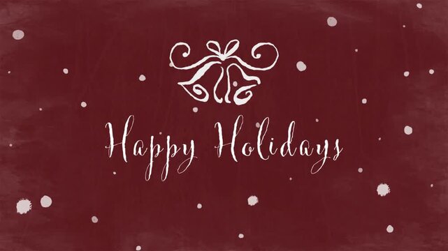 Happy Holidays - Chalk Style Text Wiggly Animation With Belles and Snow On Red Chalkboard