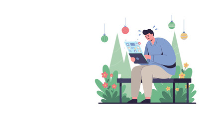 Digital stress Man overwhelmed by constant notifications and social media while trying to relax