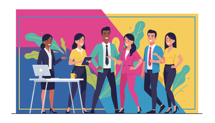 Diverse successful business team collaborating in a vibrant modern office Teamwork leadership and partnership