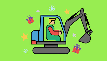 Festive excavator concept for holiday construction gifts and industry celebration