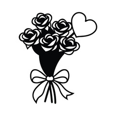 Rose Bouquet with Heart – Romantic Floral Vector Illustration