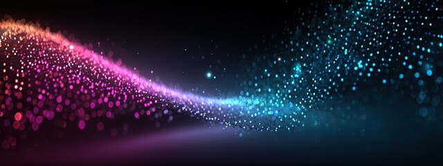 Abstract particle wave motion, vibrant gradient of pink orange to blue, flowing energy background, for digital design project, multimedia presentation, tech wallpaper.