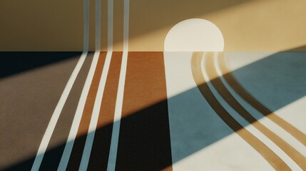 Abstract design featuring curved lines and shadows on a painted surface in warm tones