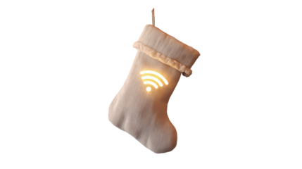 Modern Christmas Stocking with Glowing Wi-Fi Symbol