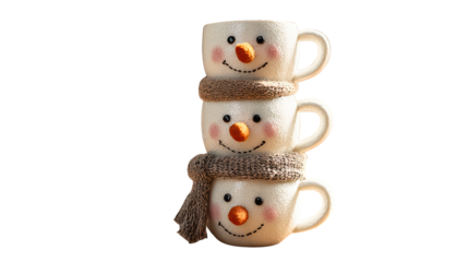 Stacked Snowman Mugs with Cozy Winter Scarves