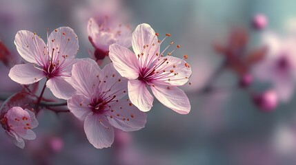 Delicate pink cherry blossom petals blooming in soft focus