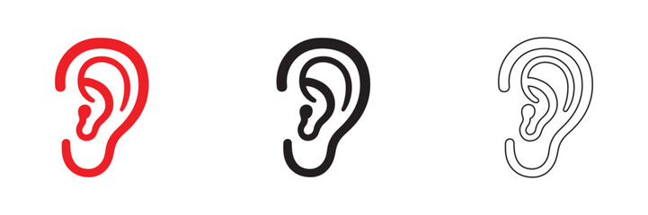 Naklejka premium human ear vector icon set, human ear silhouette, line art vector illustration