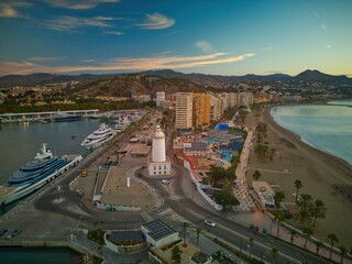 Málaga marina and port at dawn, southern Spain.