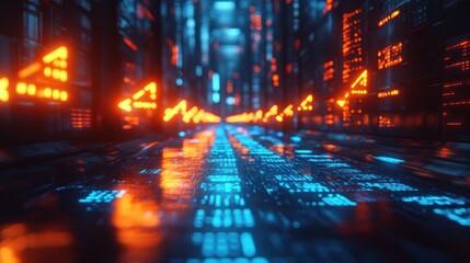 Naklejka premium Neon-lit digital corridor