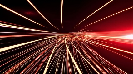 Dynamic red light trails blur into a futuristic tunnel of speed and innovation, representing progress and high velocity.