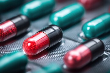 Colorful Medical Capsules in Blister Pack Pharmaceutical Drug for Healthcare Medication Antibiotics and Supplements Representing Treatment for Various Diseases and Illnesses