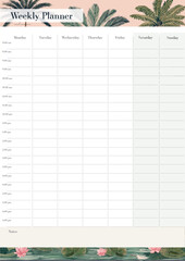 Printable, tropical-themed weekly planner design, a5 paper size, vector design