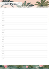 Printable, tropical-themed daily planner design, a5 paper size, vector design