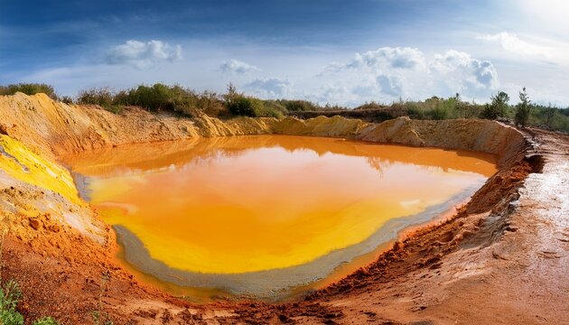 yellow orange toxic waste in water in sandpit