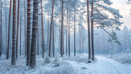 First Snow in Pine Forest