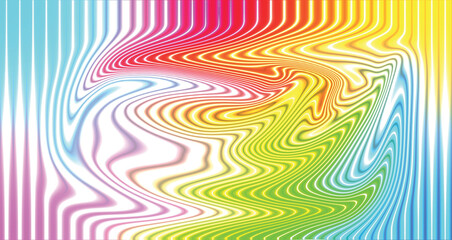 A psychedelic seamless vector pattern illustration with colorful geometric swirl lines and yellow orange blue green colors makes a vibrant texture decoration backdrop