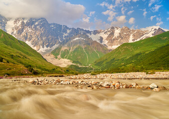 River flowing from Shkhara Glacier in Svaneti region
