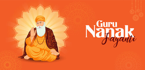 Plakat Happy Guru Nanak Jayanti celebration greetings for Punjabi festival of India
