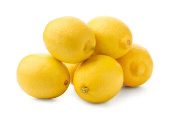 Many whole ripe lemons isolated on white