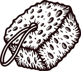 Hand drawn natural sea sponge with loop isolated on white vintage engraved bath accessory illustration
