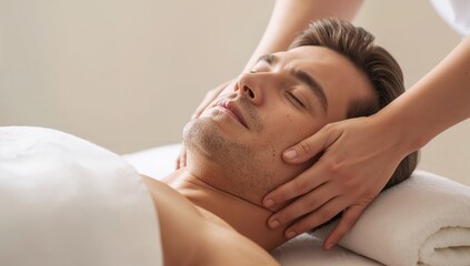 Man enjoying a relaxing massage therapy session in spa environment  