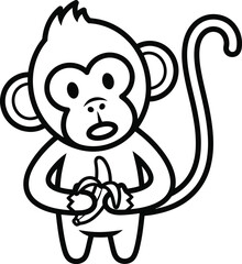 Flat design vector illustration of a monkey holding a banana