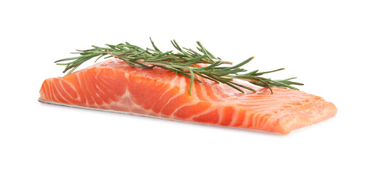 Piece of salmon fillet with rosemary isolated on white