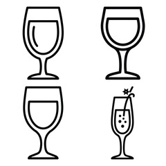festive drink glass Line art Icon Set, Vector illustration