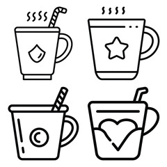 holiday cup icon Line art Icon Set, Vector illustration