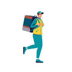  Courier delivering package wearing backpack and uniform npbackground background